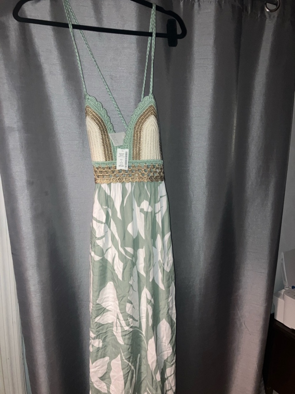 Surf Gypsy Mint Green and White Crochet Maxi Dress